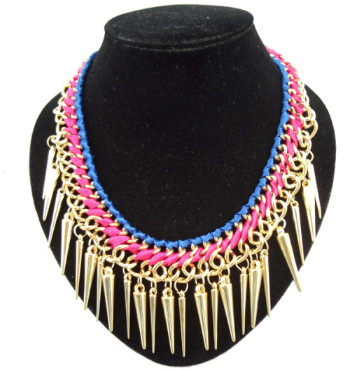 New gold plated ribbon rivet tassels choker necklace N-1319