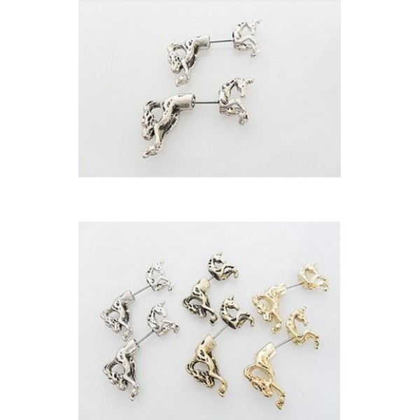 punk gold plated vintage bronze/silver  colorful horse Ear Cuff  ear stud  E-1654