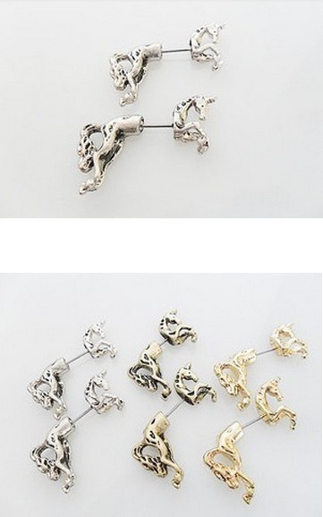 punk gold plated vintage bronze/silver  colorful horse Ear Cuff  ear stud  E-1654