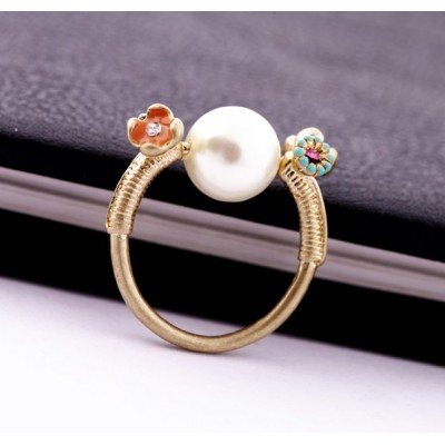 gold plated cute flower pearl ring R-0540