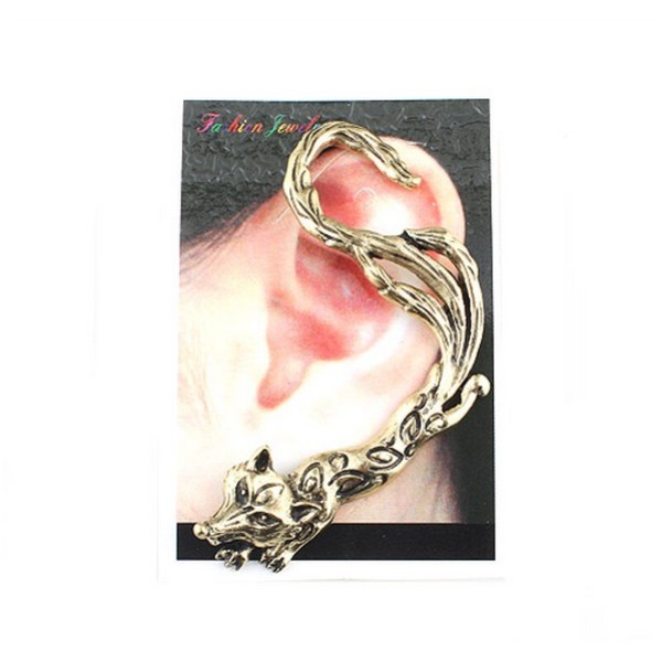 retro Gothic punk bronze silver metal  fox king  ear cuff ear stud E-1203