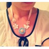New Rhinestone Pearl Enamel Sunflower Flower Butterfly Chiffon Choker Necklace N-0012