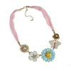 New Rhinestone Pearl Enamel Sunflower Flower Butterfly Chiffon Choker Necklace N-0012