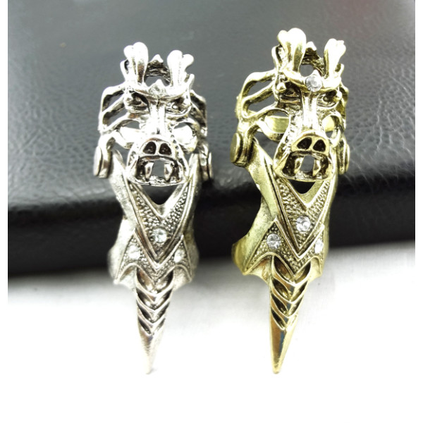 Vintage Style Rhinestone Dragon Knuckle Joint Sharp Ring 8.5 Size R-0138