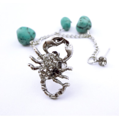 New Rhinestone Beetle Scorpion Resin Stone Chain Tassels Ear Cuff Stud Earrings E-1187