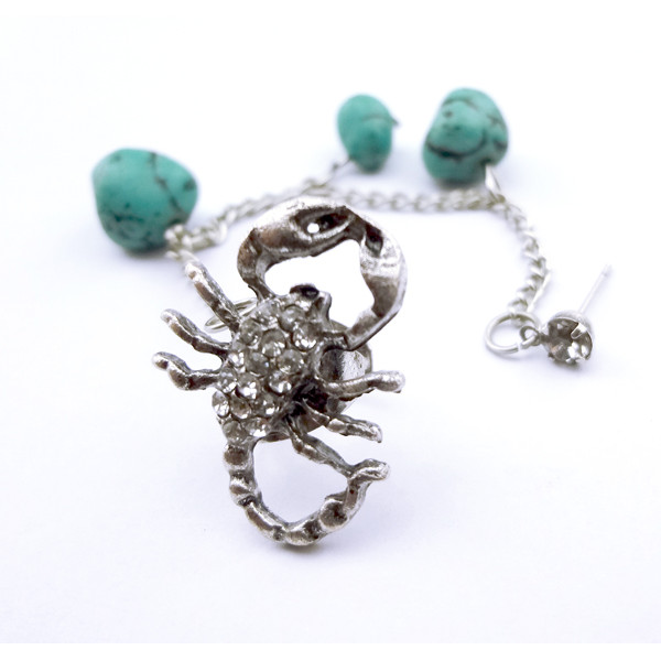 New Rhinestone Beetle Scorpion Resin Stone Chain Tassels Ear Cuff Stud Earrings E-1187
