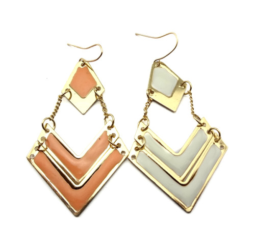 2piece white/pink Bohemian Enamel Gold Tone Geometrical Dangle Earring E-2025