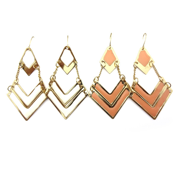 2piece white/pink Bohemian Enamel Gold Tone Geometrical Dangle Earring E-2025