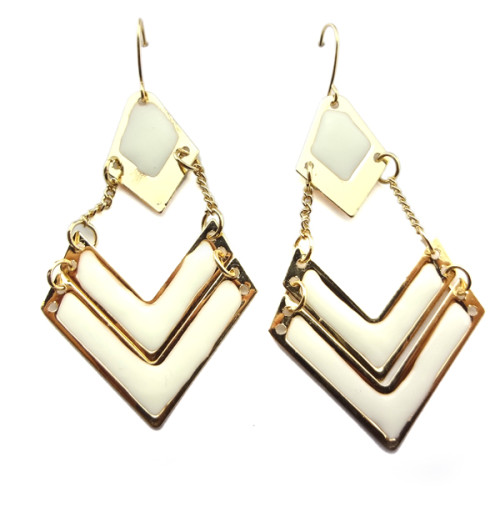 2piece white/pink Bohemian Enamel Gold Tone Geometrical Dangle Earring E-2025