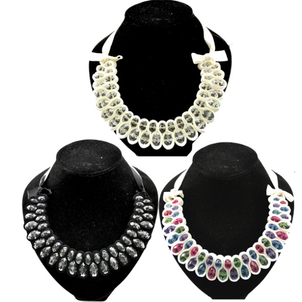 New  Cocktail Silk Ribbon Chain Shinny Crystal Choker Bib Necklace N-2259