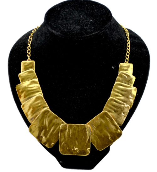 Vintage Style Gold Smooth Square Charms Choker Bib Collar Necklace N-1860