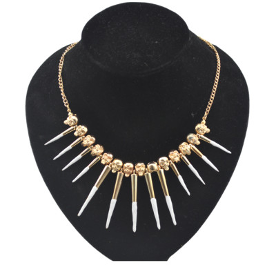 gold plated skull head enamel rivet tassels choker necklace N-1283