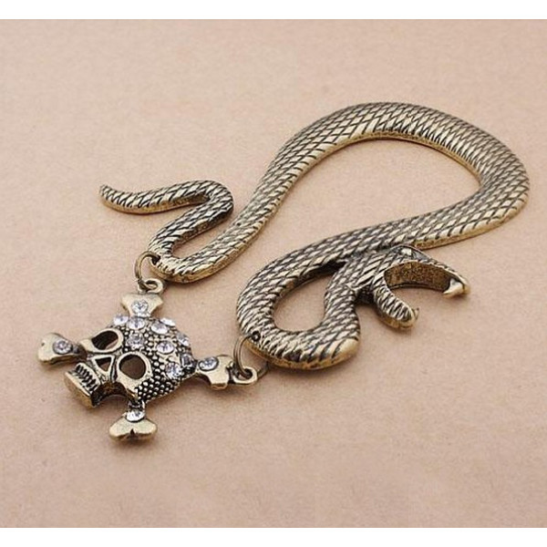 retro bronze silver metal snake rhinestone skull ear cuff earring E-1182