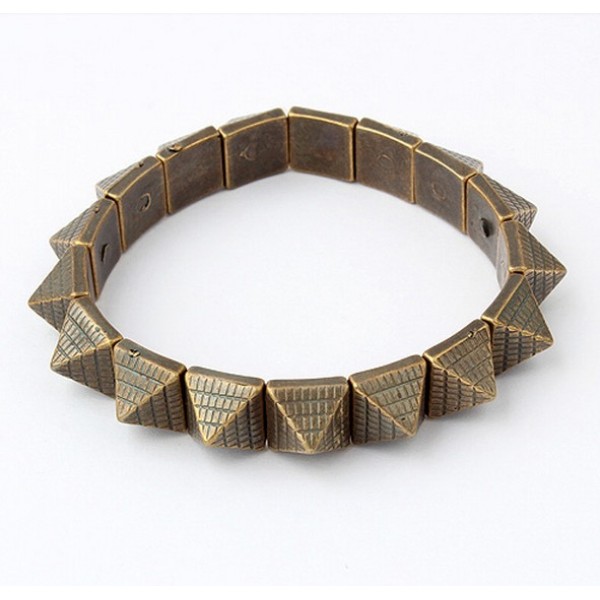Vintage Style Bronze silver Taper Pyramid Studed Charms Stretch Bracelet B-0071