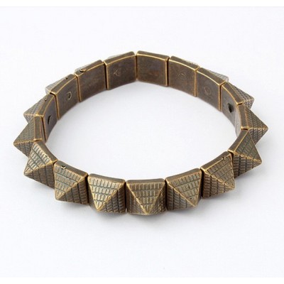 Vintage Style Bronze silver Taper Pyramid Studed Charms Stretch Bracelet B-0071