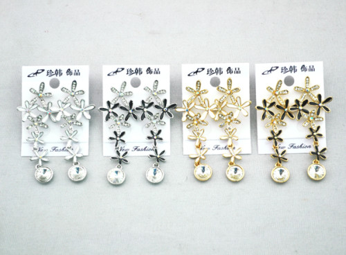 New Boho Enamel Crystal Petal Flowers Tassel Ear Stud Earrings