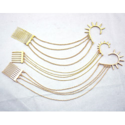 Gold Plated Rivet Tassels Ear Cuff Tuck Comb Hairpin