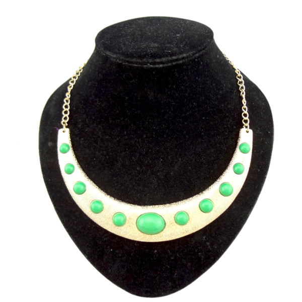 gold tone metal geometry arched arc Crescent faux gem choker necklace N-2107