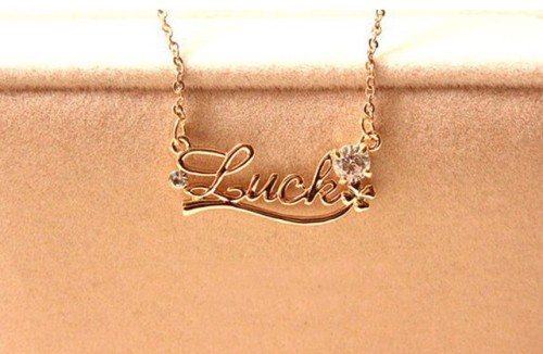 New Fashion Gold Plated Lovely LUCK Letters Rhinestone Necklace N-2787