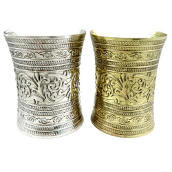 Tibetan style tribal Retro carving flower wide C shape bangle B-0143