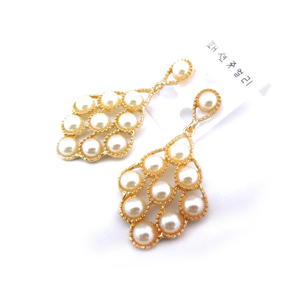 Pair charming gold plated metal hollow out pearl dangle  earring Ear Stud E-0274