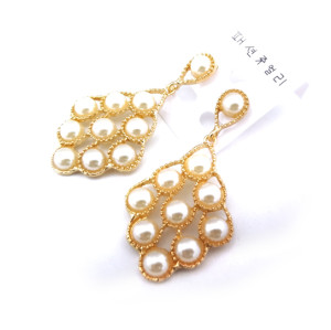 Pair charming gold plated metal hollow out pearl dangle  earring Ear Stud E-0274