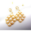 Pair charming gold plated metal hollow out pearl dangle  earring Ear Stud E-0274
