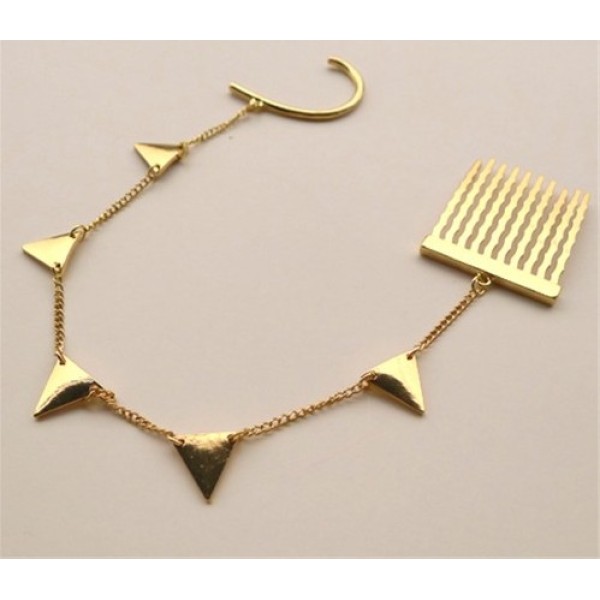 New Gold Tone Triangle Tassel Ear Cuff Tuck Comb Hairpin E-0106