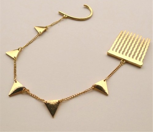 New Gold Tone Triangle Tassel Ear Cuff Tuck Comb Hairpin E-0106