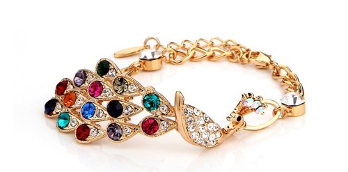 charming Gold Plated crystal Rhinestone peacock bracelet B-0098