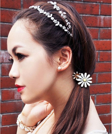 New Comming silver/Bronze plated crystal rhinestone leaf flower necklace/ Headband F-0007