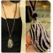 European style Fashion Black/White Zebra-stripe Rhinestone Pendant Necklace N-3277