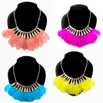 New Bohemian Gold Tone Rhinestone Crystal Feather Choker Bib Necklace N-1302