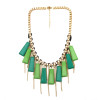 New Fashion Bohemia Gold Tone Metal Crystal Trapezoid Tassel Pendant Necklace N-1762