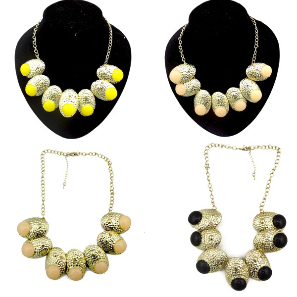 New Fashion Punk Gold Plated Metal Oval Gem Rhinestone Choker Necklace N-1035