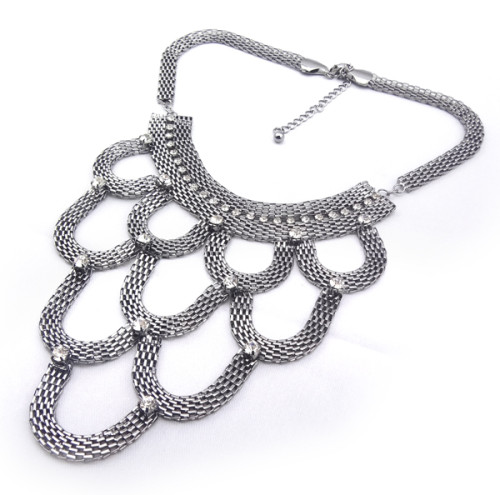 European Style Flat Snake Chain Charming  Rhinestone Choker Bib Necklace N-1043