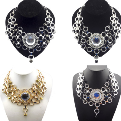 New Comming Hoop Connect Rhinestone Big Crystal Flower Chunky Bib Necklace N-1323