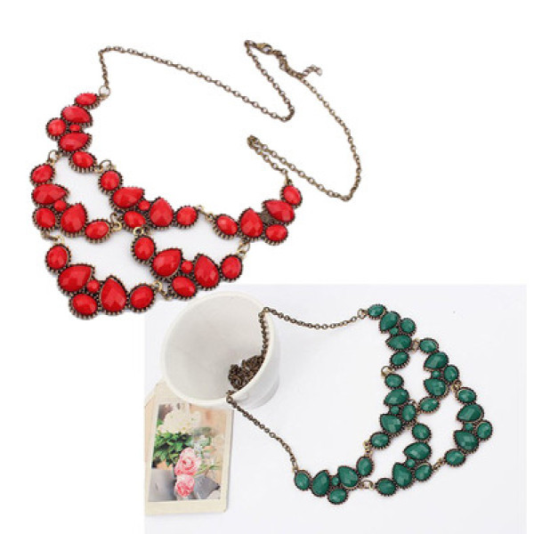 Bohemian Fashion Bronze Metal Drop Resin Gem Stone Lovely Choker Bib Necklace N-0287