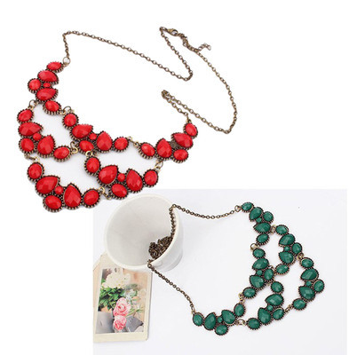 Bohemian Fashion Bronze Metal Drop Resin Gem Stone Lovely Choker Bib Necklace N-0287