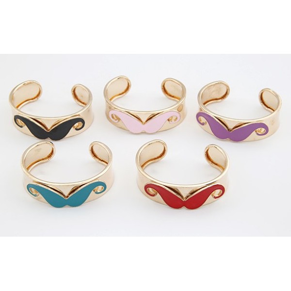 New Cosplay Cuff Bangle Enamel Mustache Gold Tone Opened Bracelet B-0231