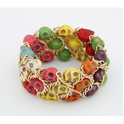 B-0074 New Fashion Gold Plated Metal Colorful Skull Stone Bracelet