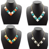 N-4258 New Fashion Gold Tone Chunky Gem Stone Pyramid Stud Choker Bib Necklace