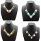 N-4258 New Fashion Gold Tone Chunky Gem Stone Pyramid Stud Choker Bib Necklace