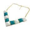 N-4258 New Fashion Gold Tone Chunky Gem Stone Pyramid Stud Choker Bib Necklace