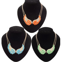 N-2764 New Fashion Lovely Gold Tone Wing Bead Feather Charming Rhinestone Double Chain Choker Bib Necklace