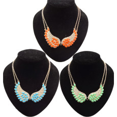 N-2764 New Fashion Lovely Gold Tone Wing Bead Feather Charming Rhinestone Double Chain Choker Bib Necklace