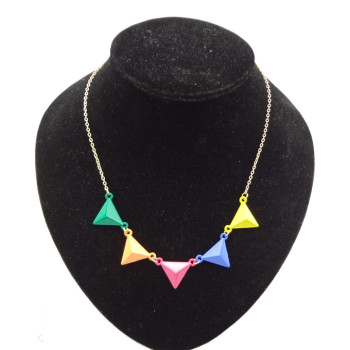 N-4559 New Fashion Lovely Colorful Pyramid Stud Cute Triangle Bib Necklace