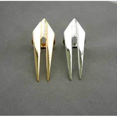 R-0109 Wholasale 2Pieces Gold Silver Metal Punk Double Rivet Sharp Ring