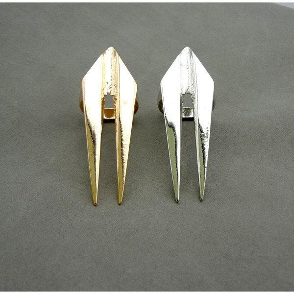 R-0109 Wholasale 2Pieces Gold Silver Metal Punk Double Rivet Sharp Ring