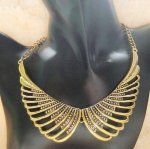 N-2814 Fashion New Arrival Vintage Gold Tone Metal Angel Wing Choke Collar Necklace